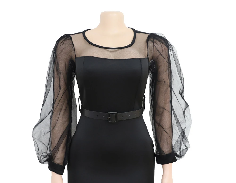 2019 плюс размер женское элегантное с круглым вырезом Сетчатое длинным рукавом