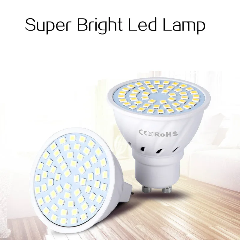 GU10 LED E27 Лампа E14 48 60 80 светодиодов lampara 220V GU 10 bombillas MR16 gu5.3 лампада точечная B22 5W 7W