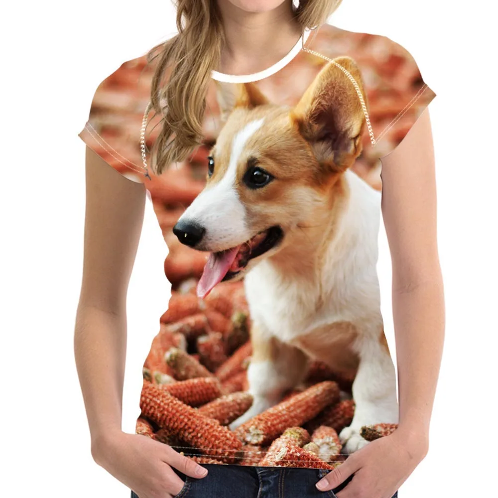 

NoisyDesigns Welsh Corgi Pembroke Short Sleeve T-shirt Women Small Fresh Casual Tee Tops Female T Shirt Girl Lovely Animal Print