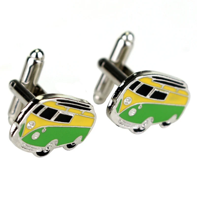 Запонки для автобуса автомобиля желтые и зеленые эмаль форма дизайнерские