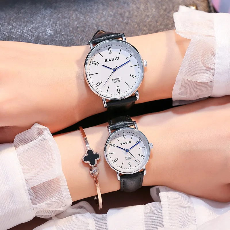 

Парные часы для влюбленных, пара ультратонких роскошных кварцевых наручных часов марки BASID, модные водонепроницаемые мужские и женские нар...