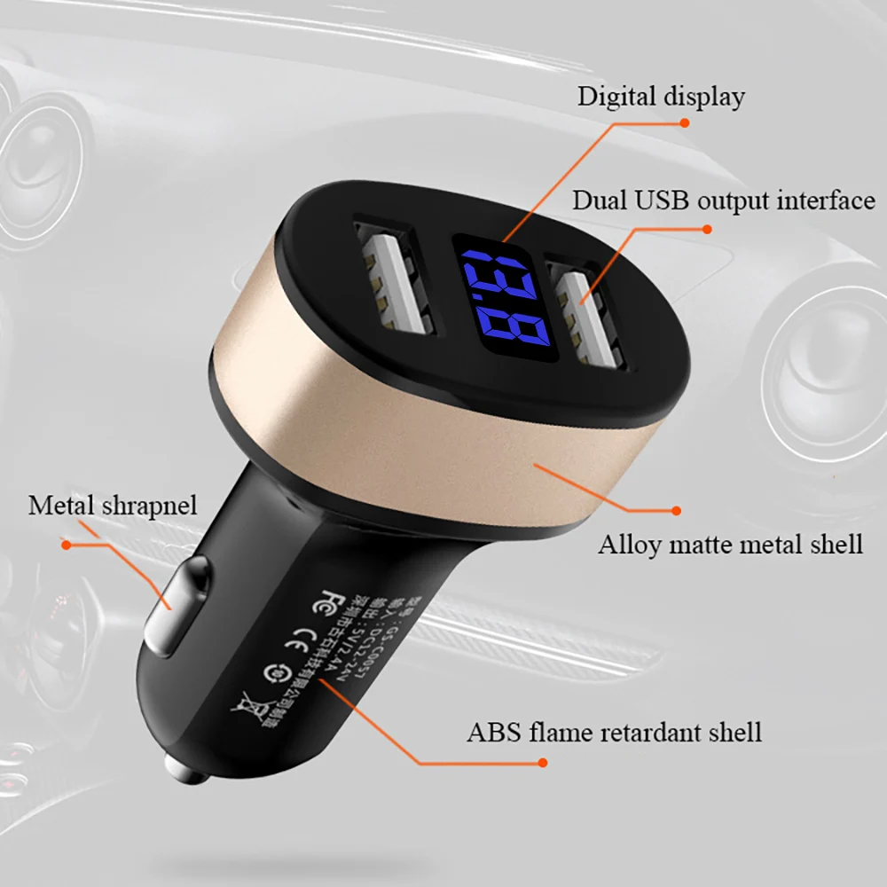 DCAE автомобильное зарядное устройство с двумя портами 2.4A USB светодиодный дисплей USB зарядное устройство для мобильного телефона адаптер для iPhone XS Max XR X 8 Xiaomi samsung