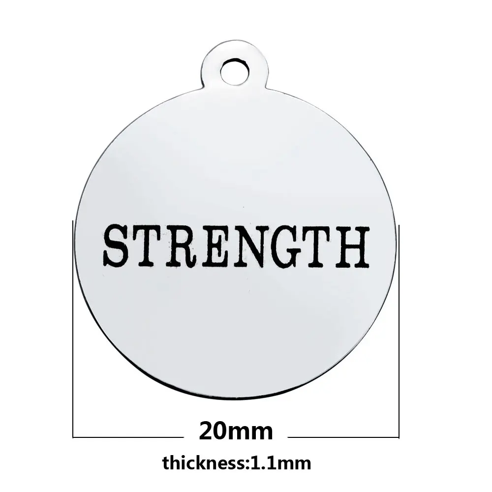 

20pcs 20mm stainless steel Jewelry accessories lettering STRENGTH disc charm pendant for bracelet DIY making material