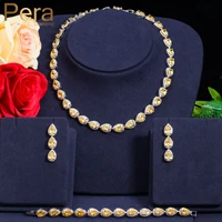 pera classic wedding party costume jewelry sets big pear cut yellow stone choker necklace earrings and bracelets for women j205