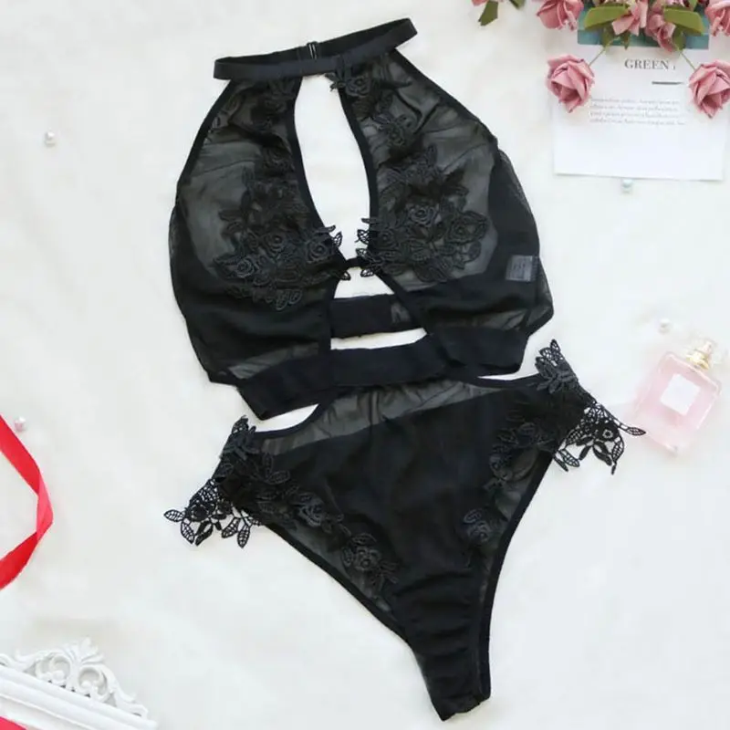 Женское Эротическое боди с вырезами v образным вырезом и кружевной аппликацией