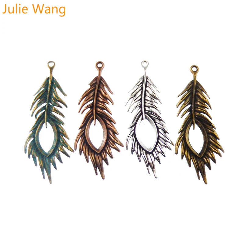 Julie Wang 4 шт./лот цинковый сплав Смешанные Подвески из искусственного пера павлина