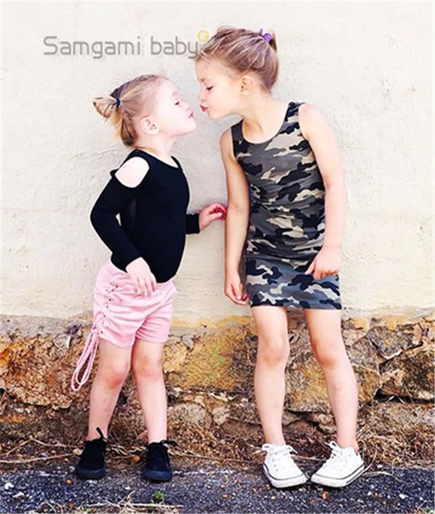 2018 камуфляжное Узорчатое облегающее платье одежда для маленьких девочек