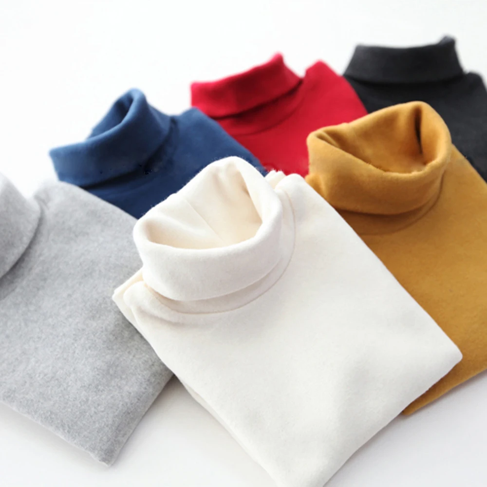 

2021 Spring Autumn 2-10T Years Children'S Candy Color Sweet Long Sleeve High Neck Unisex Kids Girl Boy Basic Turtleneck T-Shirt