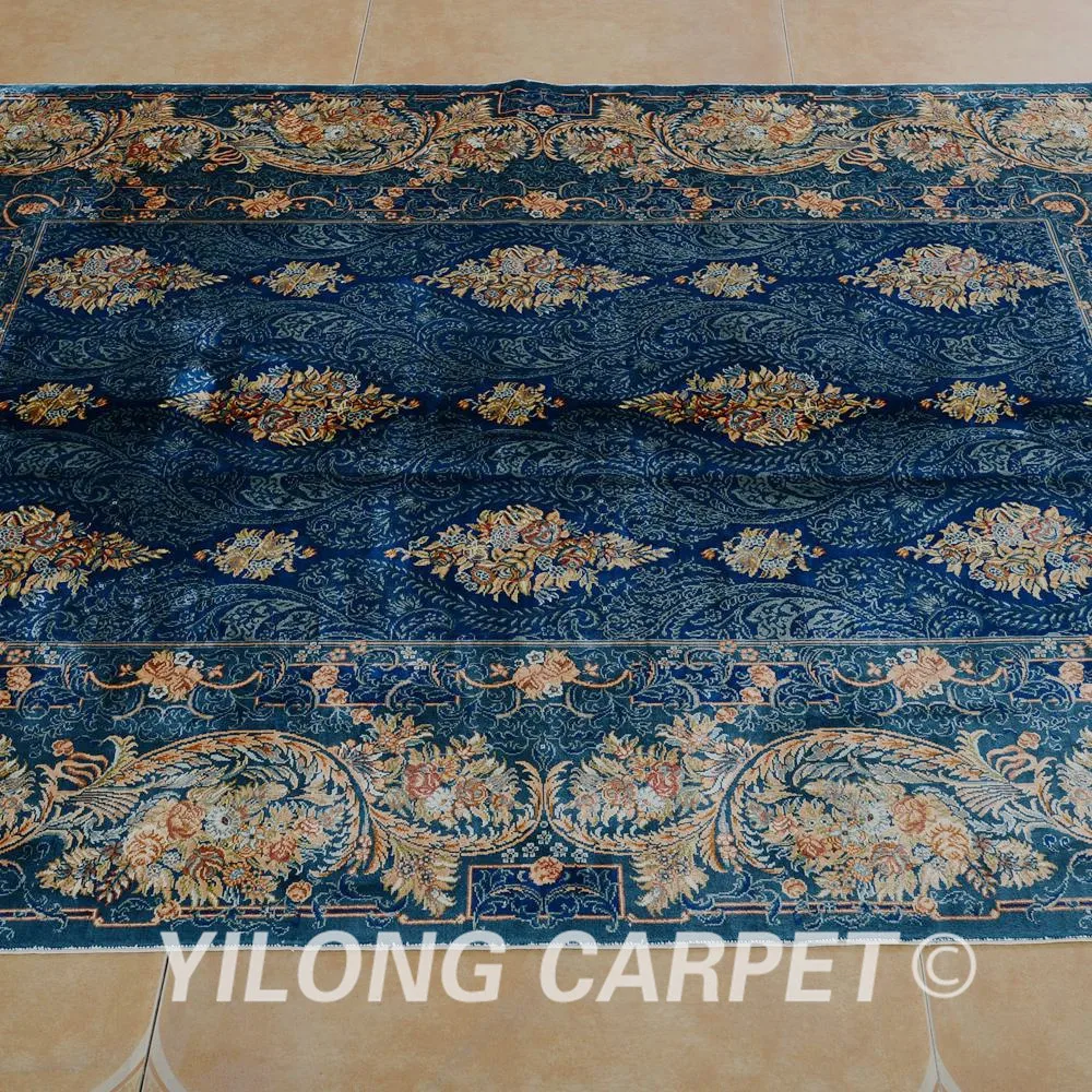 Yilong 4 3 'x 6 2' Hereke Шелковый Vantage ковер синий тонкий Восточная область шелковые