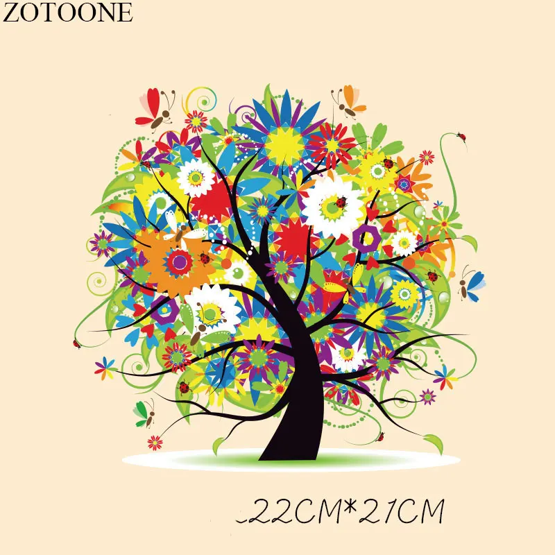 ZOTOONE с аппликацией в виде цветка дерево патч тепла для переноса утюгом нашивки на