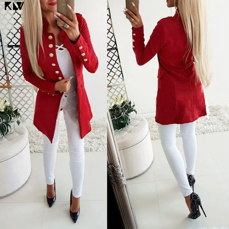 Women's Button Open Front Suit Military Blazer Ladies Office Work Jacket Coat