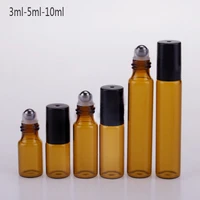 100pcs 3ml 5ml 10ml amber roll on roller bottle for essential oils refillable perfume bottle deodorant containers with black lid