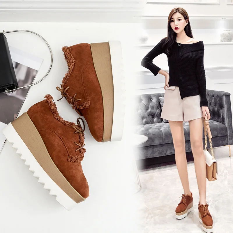 2020 брендовые ботинки на платформе Ботильоны Женская теплая плюшевая обувь