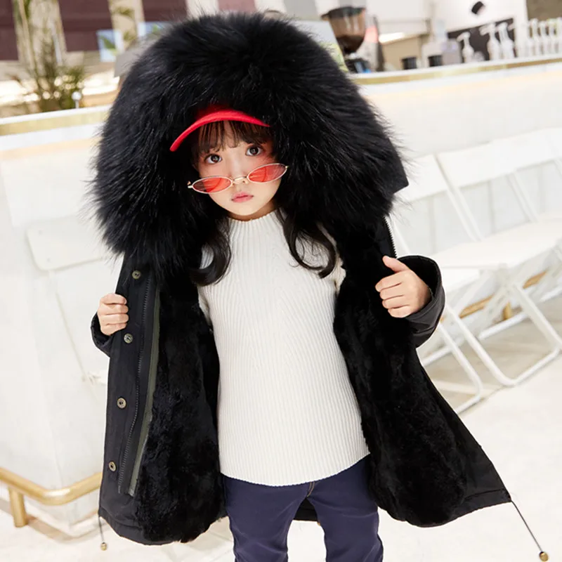 JKP children's fashion Parker jacket authentic rabbit fur coat big raccoon collar winter baby cotton | Детская одежда и обувь