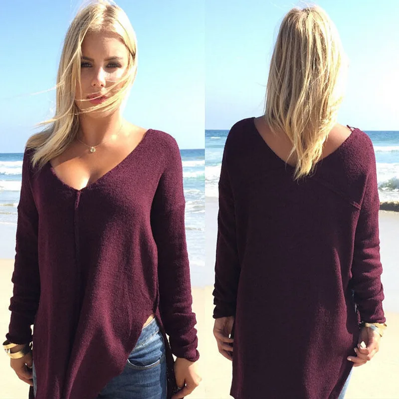 2018 Женские однотонные сексуальные открытые футболки осень и зима классические