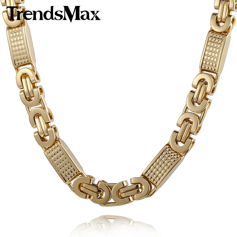 Trendsmax настроить любую длину 8 мм Золотой Цвет Плоский византийский звено из нержавеющей стали ожерелье мужской браслет-цепь KN275 KB403