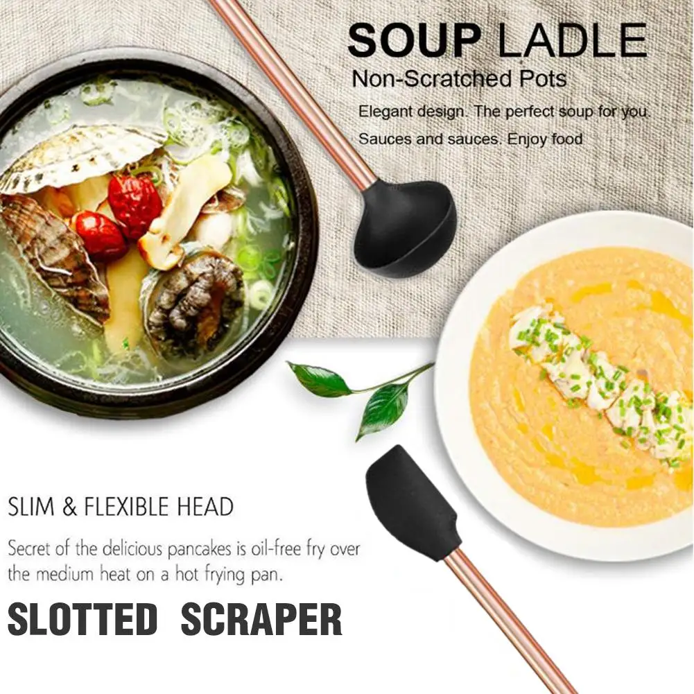 

11PCs Copper Plated Handle Silicone Kitchenware Nonstick Cooking Shovel Spoon Kitchen Tool Set Silicone Cooking Kitchen Utensils