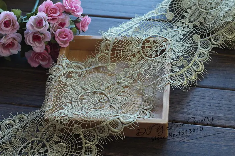 2 ярда/лот кружевная отделка Шантильи винтажная Золотая ткань для свадебных
