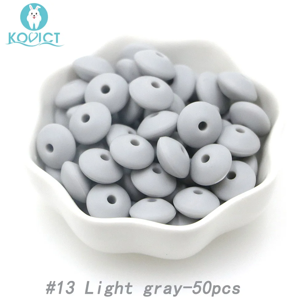 NO.13 50pcs Kovict 50 шт./лот Детские чечевицы, силиконовые бусины, чечевица, 12 мм, детский прорезыватель, сделай сам, пустышка, зажим на цепочке - Цвет: NO.13 50pcs