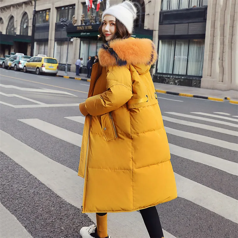 Female Down Jacket 2018 New Korean Long Coats Loose Fashion Fur Collar Hooded White Duck parkas Winter Jackets Women XY767 | Женская