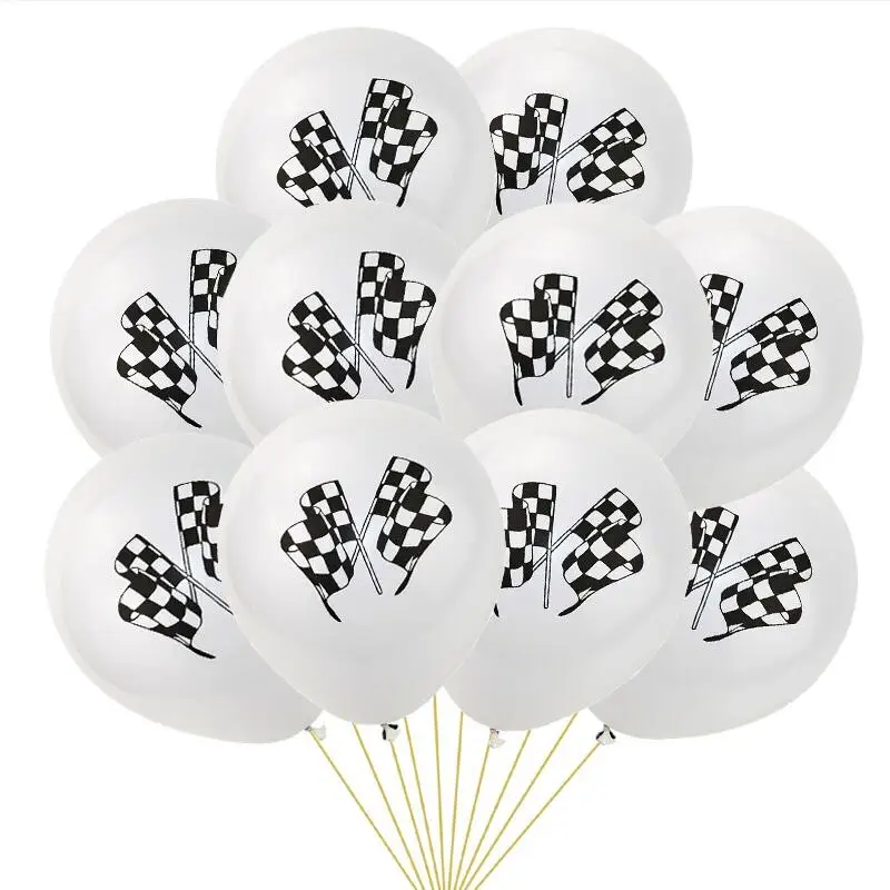 10pcs 1 комплект Гоночный флаг тачки флаги с надписью Happy Birthday клетчатый белый черный автомобиль гоночная линия баннер для вечеринки в честь Дня Рождения декоративные баннеры детские игрушки - Цвет: 10pcs