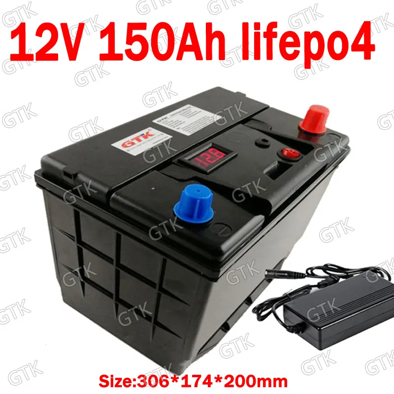 GTK Lifepo4 12,8 V 12V 150AH литиевый аккумулятор BMS для 1200W лодки для дома на колесах очистка на солнечной энергии+ 10А зарядное устройство - Цвет: with voltage display