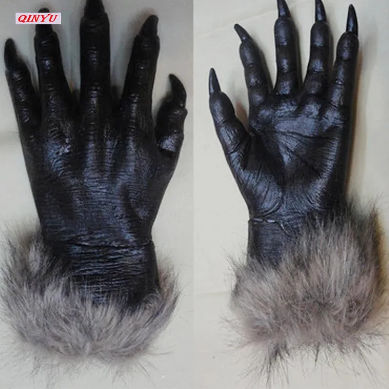 1 Pair 31*20cm Wolf Gloves Halloween Animal Werewolf Masquerade Cosplay Head Funny Props 6z | Дом и сад