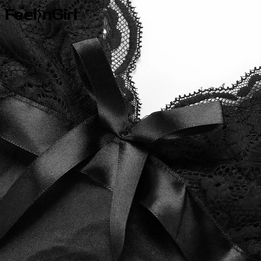 FeelinGirl размера плюс ночная рубашка сексуальная ночная рубашка кружева пэчворк Camisola белье Ночная рубашка одежда для сна-G