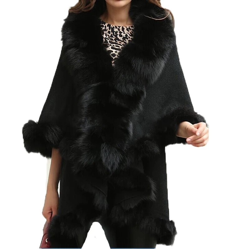 Женское кашемировое пальто накидка из натурального Лисьего меха|fur real|fox fur realgenuine