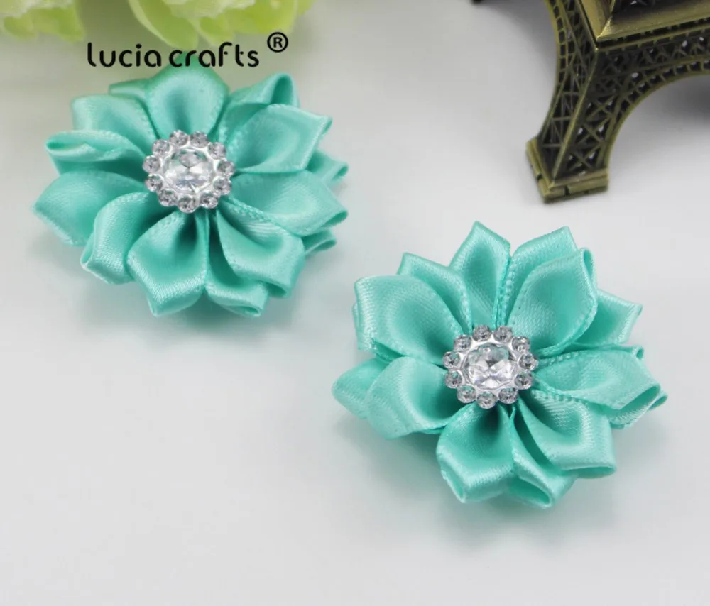 Mint Green 2pcs 2шт/6 шт 3,5 см разные цвета атласная лента ткань цветок Стразы ручной работы украшения Аппликации Аксессуары CB0311 - Цвет: Mint Green 2pcs