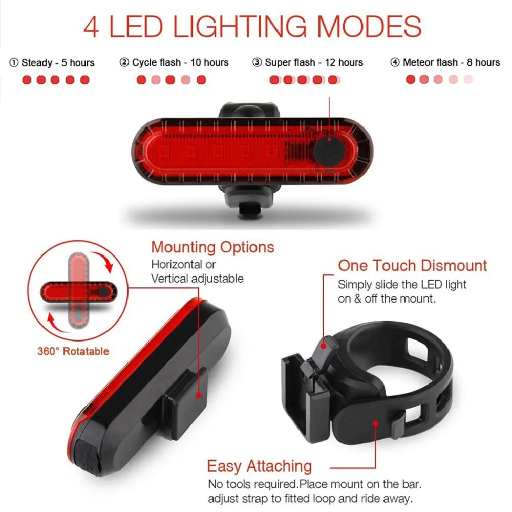 

USB Rechargeable Waterproof Bicycle Light Set Cycling Front Light+Rear Light DQW1