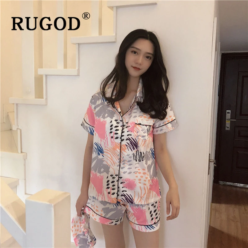 RUGOD Модные женские пижамы с принтом граффити корейский короткий рукав карманы