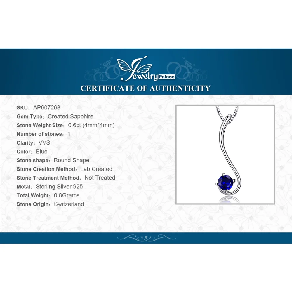 Jewelrypalace Simple 0.6ct Created Blue Sapphire Solitaire Women Pendants 925 Sterling Silver Fine Jewelry Not Include the Chain | Украшения