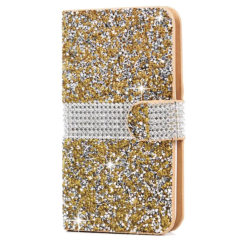 TURATA Bling кристалл полный горный хрусталь алмаз Флип Стенд Бумажник кожаный чехол