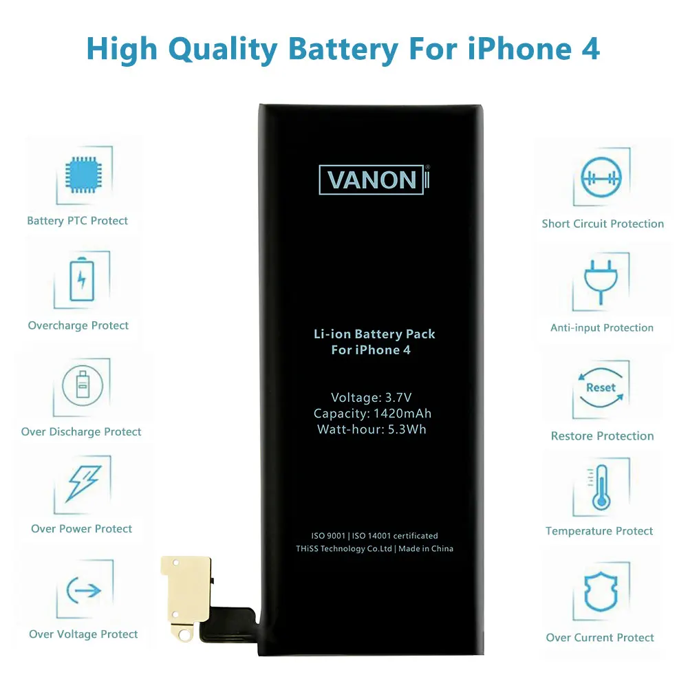 VANON В для iPhone 4 внутренняя запасная батарея 1420 мАч 3 7 в встроенный Bateria реальная