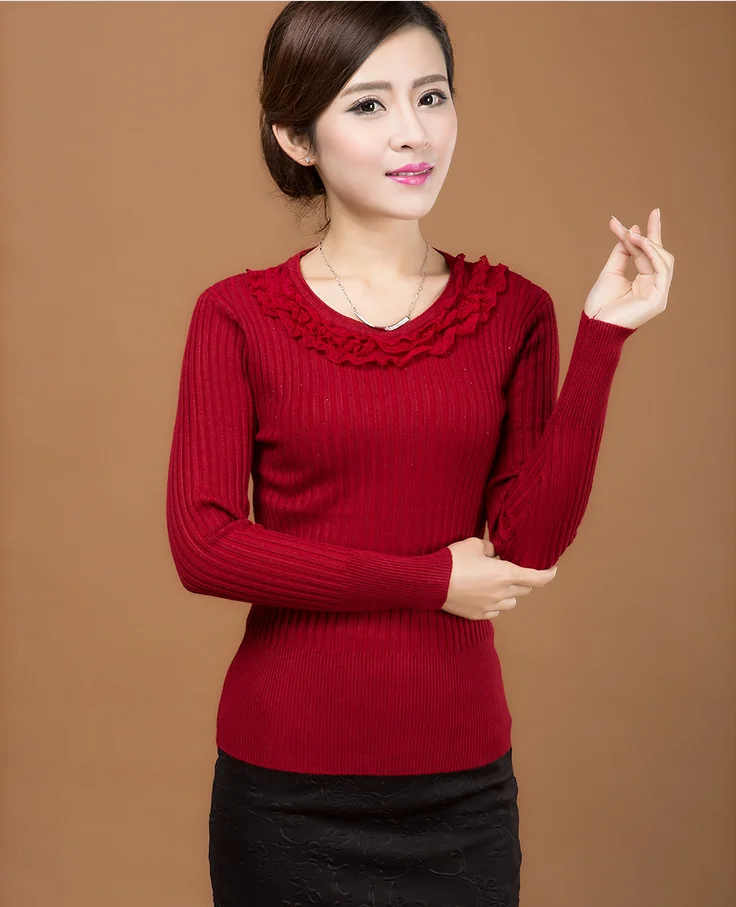 Autumn Winter Pullover Kniting Sweater Women Female Solid Color Slim Elastic Middle-Aged Jumper T332 | Женская одежда