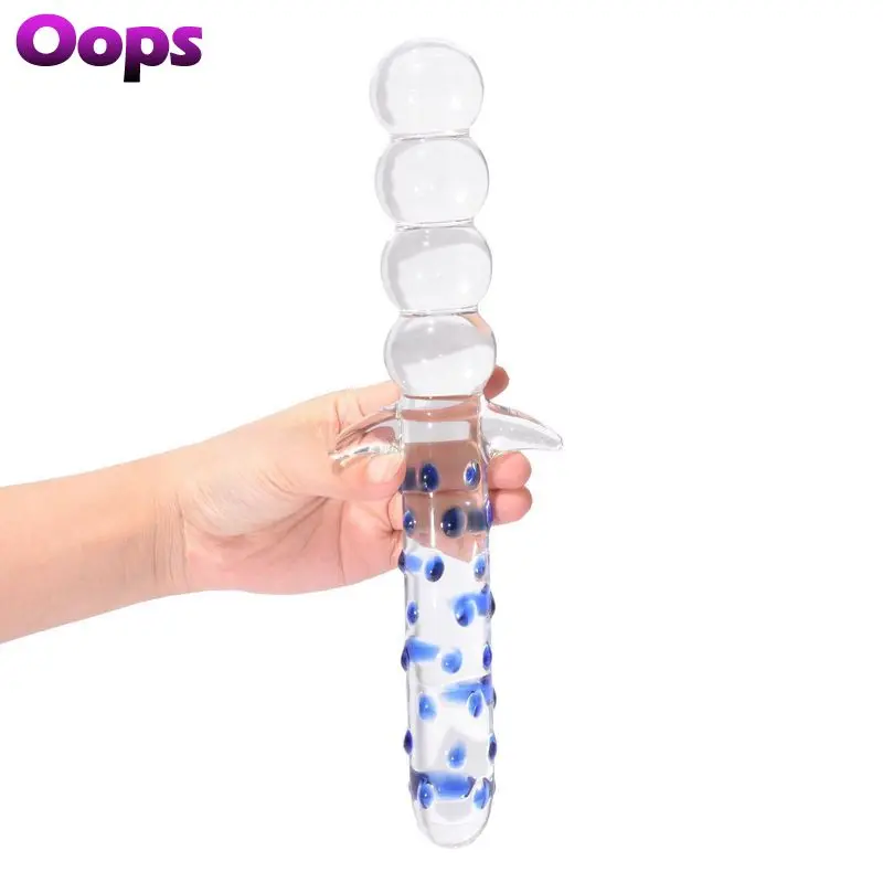 

28cm Double heads glass dildo Pyrex Big Huge glass dildos Crystal anal butt plugs Anal beads fake penis Sex Toy