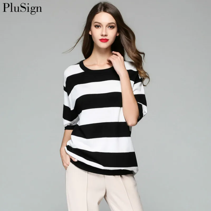 Fashionable Comfy Stripe Knitted Pullover Crew Neck Women Short Sleeve Pure Cotton Soft Sweaters Spring Summer Casual Wear | Женская