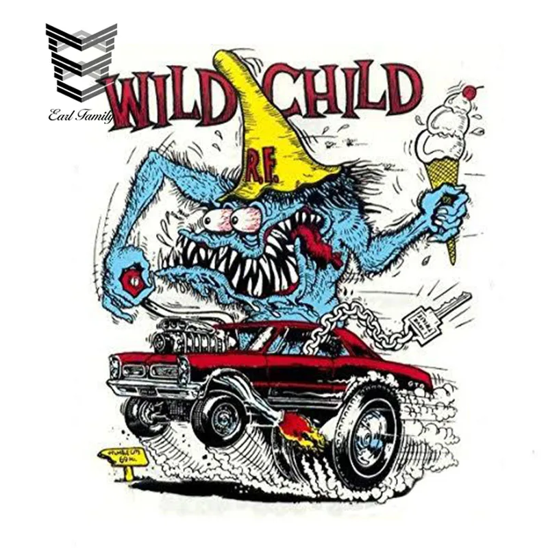 

EARLFAMILY 13cm X 11.1cm WILD CHILD R.F. Decal Cartoon Car Styling Reflective Vinyl Car Sticker Waterproof Accessories Graphic