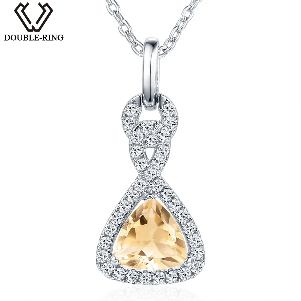 

DOUBLE-R 1.0ct Citrine Natural Gemstone Pendant female 925 Silver Necklace Brand Jewelry Romantic Women Gift with 18" Chain