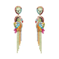bright multicolored parrot dangle earrings long full rhinestone tassel earrings for women za bird luxury ear jewelry et1183