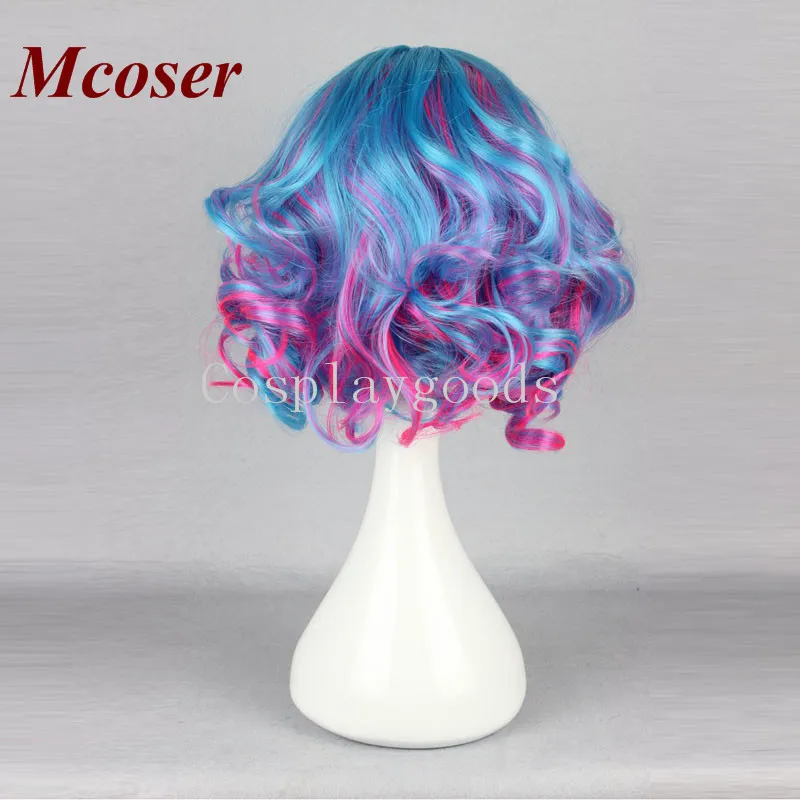 Mcoser 30 см короткие кудрявые синтетические синие смешанные цвета женский косплей