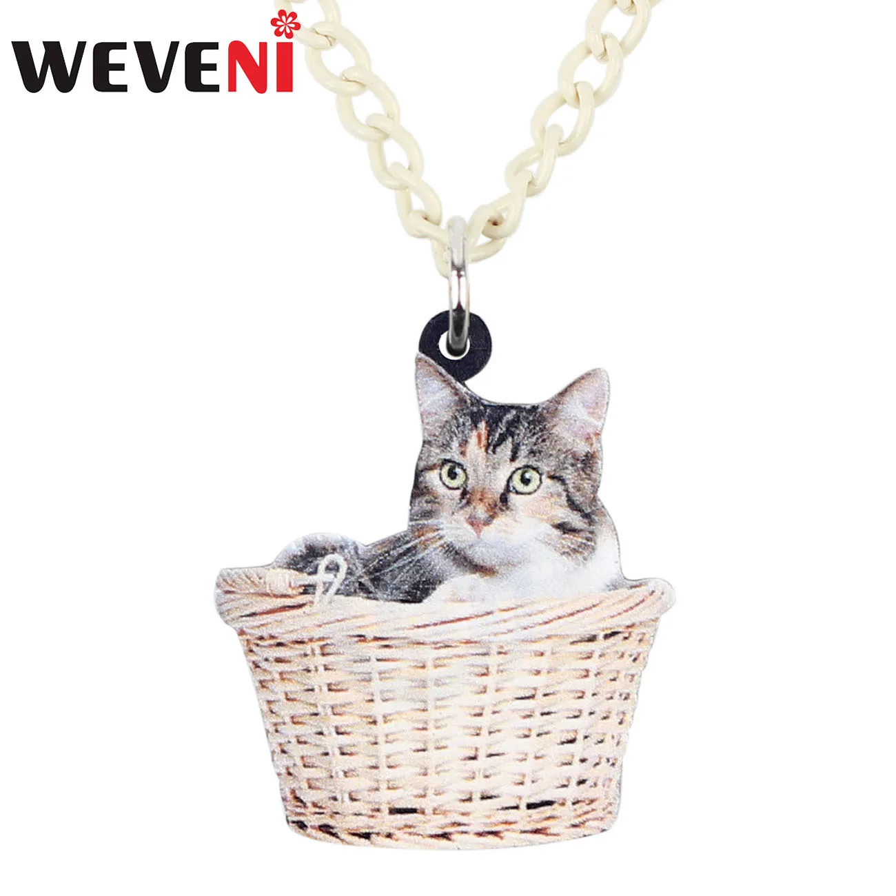 Акриловое ожерелье WEVENI в виде корзины котенка кота подвеска колье мультяшное