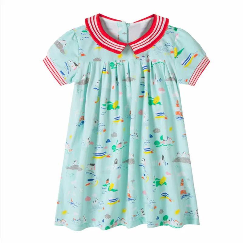 Hot selling 2-7T baby girls short sleeves summer dresses kids lovely cartoon clothing quality casual dress | Детская одежда и