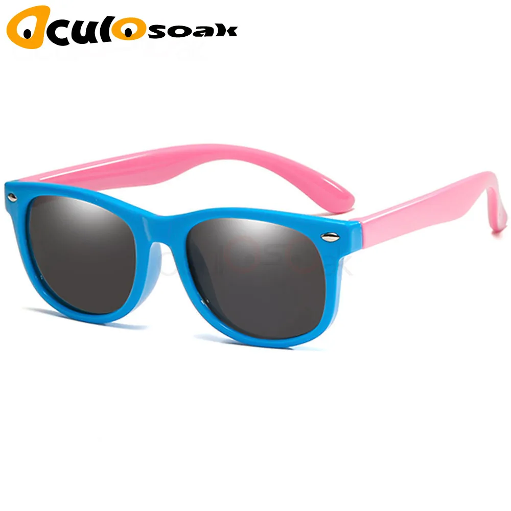 Navy Blue Pink Зеркальные детские солнцезащитные очки TR90 для мальчиков и девочек, поляризованные силиконовые защитные солнцезащитные очки, подарок для детей, малышей, UV400, Gafas - Цвет линз: Navy Blue Pink