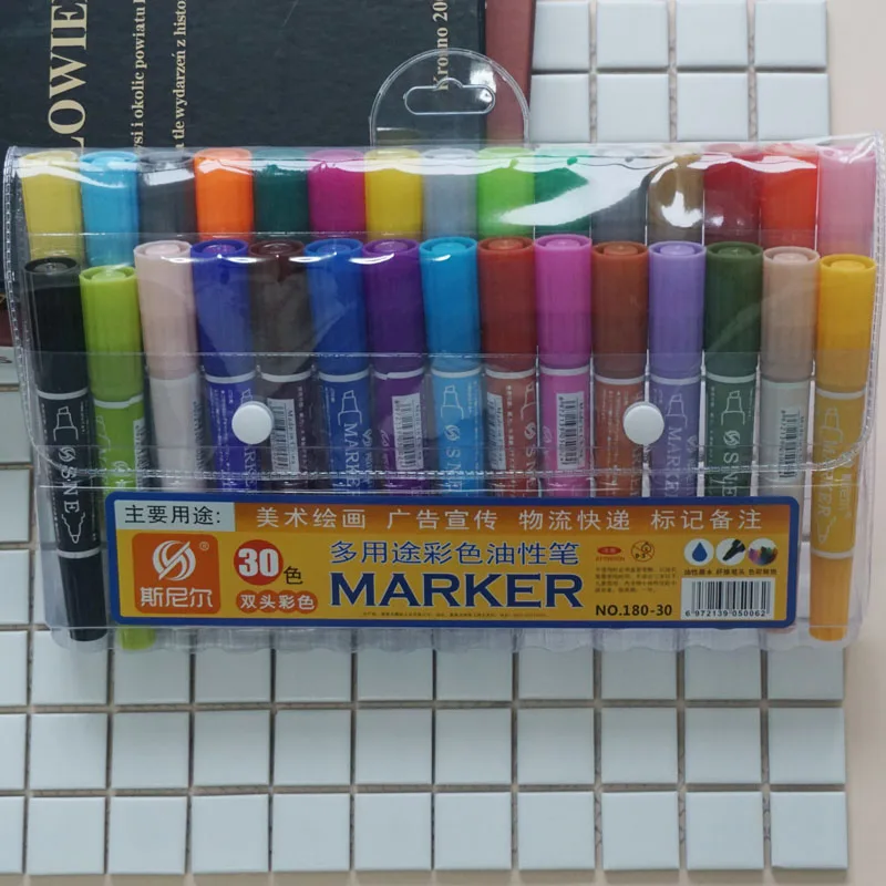 30 colors markers 12/18/24/30 colors oily art school pen Double-headed art supplies markers drawing markers set manga kawai - Цвет: 30 colors