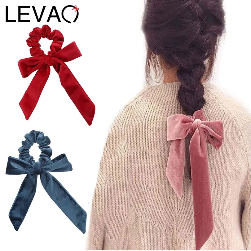 LEVAO, Женская Новинка, Золотая Бархатная резинка для волос с бантиком, эластичная богемная лента для волос, резинка для волос, для девочек, галстуки для волос, аксессуары, мода