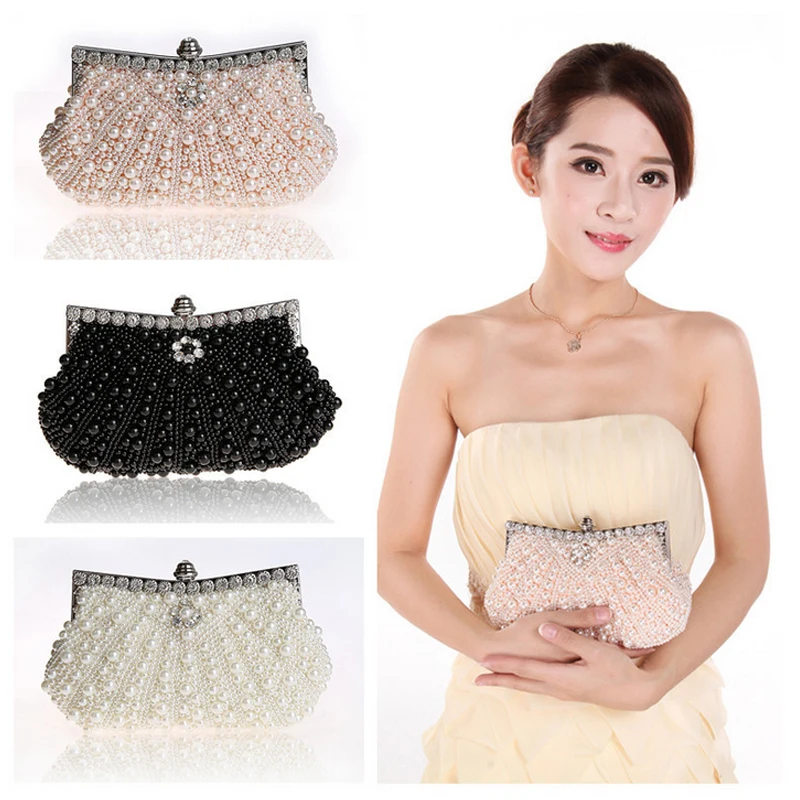 Хит продаж роскошная двухсторонняя женская вечерняя сумочка-клатч с жемчугом