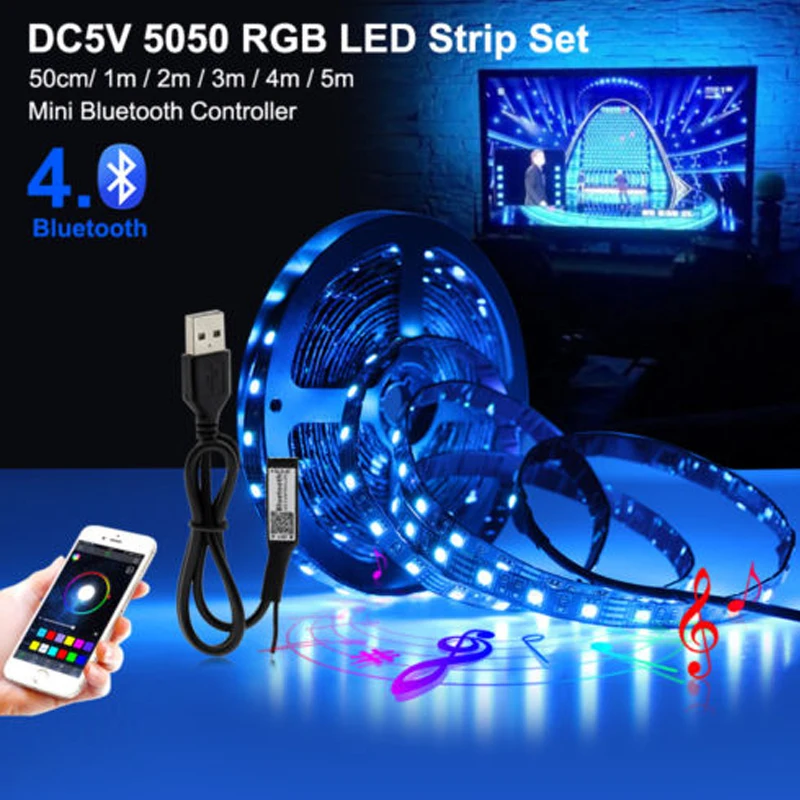 HKZZI Bluetooth Светодиодная лента 5050 RGB USB 5V водонепроницаемый 0 5 M-5 M wifi световая ТВ