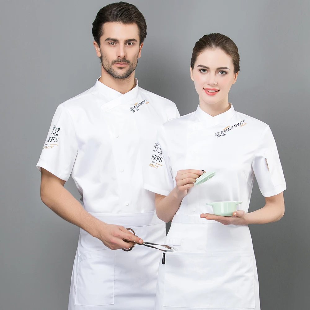 White Унисекс, униформа повара, топы, короткий рукав, для кухни, рабочая одежда, официант, официантка, одежда для выпечки, питание, отель, ресторан, Комбинезоны - Цвет: White